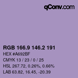 カラーコード: RGB 166.9 146.2 191 | qconv.com