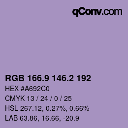 カラーコード: RGB 166.9 146.2 192 | qconv.com