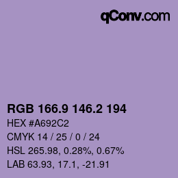 カラーコード: RGB 166.9 146.2 194 | qconv.com
