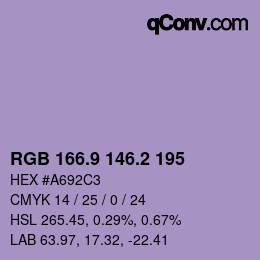 カラーコード: RGB 166.9 146.2 195 | qconv.com