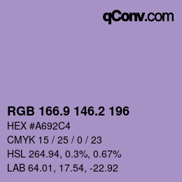 カラーコード: RGB 166.9 146.2 196 | qconv.com