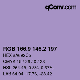 カラーコード: RGB 166.9 146.2 197 | qconv.com
