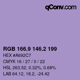 Color code: RGB 166.9 146.2 199 | qconv.com