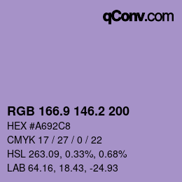 カラーコード: RGB 166.9 146.2 200 | qconv.com