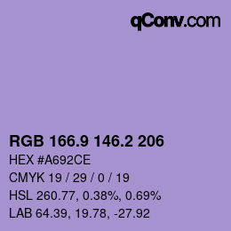 カラーコード: RGB 166.9 146.2 206 | qconv.com