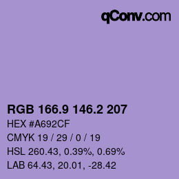 カラーコード: RGB 166.9 146.2 207 | qconv.com