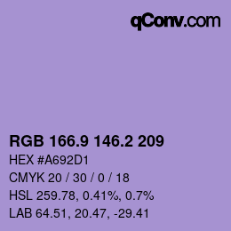 カラーコード: RGB 166.9 146.2 209 | qconv.com