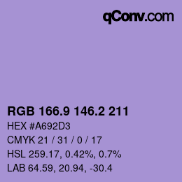 カラーコード: RGB 166.9 146.2 211 | qconv.com