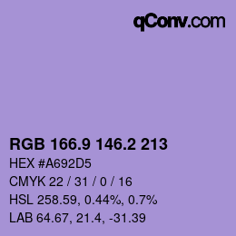 カラーコード: RGB 166.9 146.2 213 | qconv.com