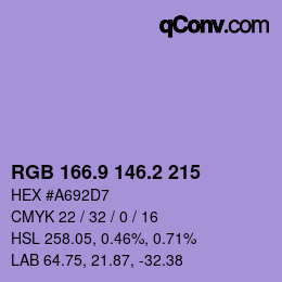 カラーコード: RGB 166.9 146.2 215 | qconv.com