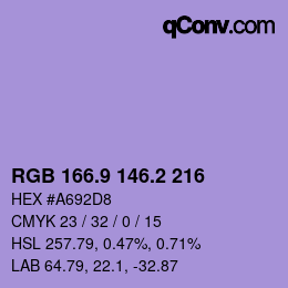 カラーコード: RGB 166.9 146.2 216 | qconv.com