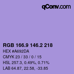 カラーコード: RGB 166.9 146.2 218 | qconv.com