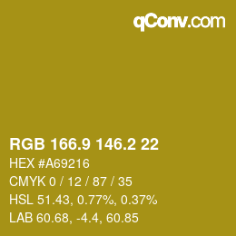 カラーコード: RGB 166.9 146.2 22 | qconv.com