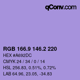 カラーコード: RGB 166.9 146.2 220 | qconv.com