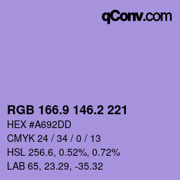 カラーコード: RGB 166.9 146.2 221 | qconv.com