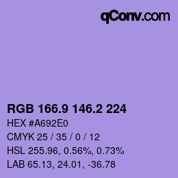 カラーコード: RGB 166.9 146.2 224 | qconv.com