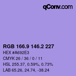 カラーコード: RGB 166.9 146.2 227 | qconv.com