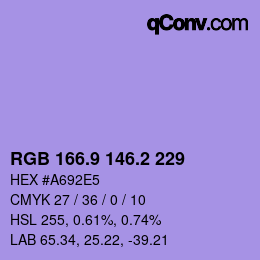 カラーコード: RGB 166.9 146.2 229 | qconv.com