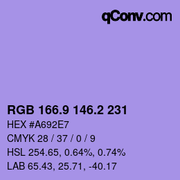 カラーコード: RGB 166.9 146.2 231 | qconv.com