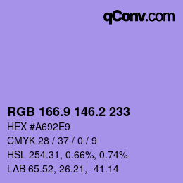 カラーコード: RGB 166.9 146.2 233 | qconv.com