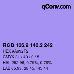 カラーコード: RGB 166.9 146.2 242 | qconv.com