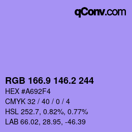 カラーコード: RGB 166.9 146.2 244 | qconv.com