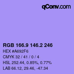 カラーコード: RGB 166.9 146.2 246 | qconv.com