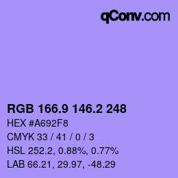 カラーコード: RGB 166.9 146.2 248 | qconv.com