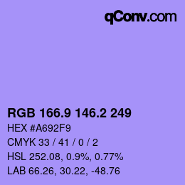 カラーコード: RGB 166.9 146.2 249 | qconv.com