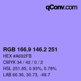 カラーコード: RGB 166.9 146.2 251 | qconv.com