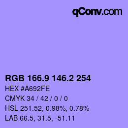 カラーコード: RGB 166.9 146.2 254 | qconv.com