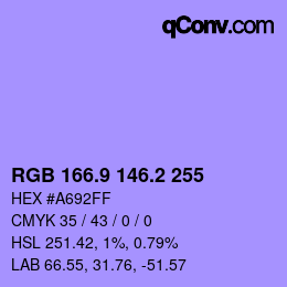 カラーコード: RGB 166.9 146.2 255 | qconv.com