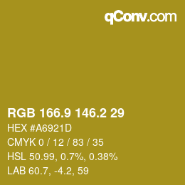 カラーコード: RGB 166.9 146.2 29 | qconv.com