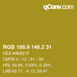 カラーコード: RGB 166.9 146.2 31 | qconv.com