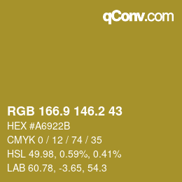 カラーコード: RGB 166.9 146.2 43 | qconv.com