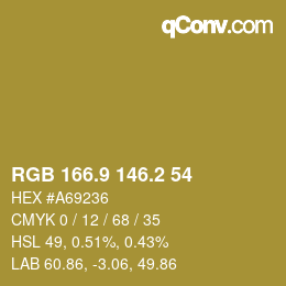 カラーコード: RGB 166.9 146.2 54 | qconv.com