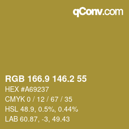 カラーコード: RGB 166.9 146.2 55 | qconv.com