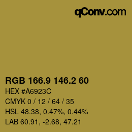 カラーコード: RGB 166.9 146.2 60 | qconv.com