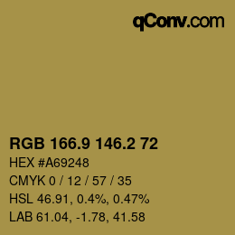 カラーコード: RGB 166.9 146.2 72 | qconv.com
