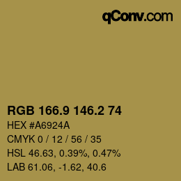 Farbcode: RGB 166.9 146.2 74 | qconv.com