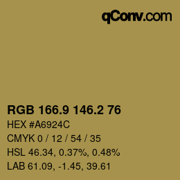 カラーコード: RGB 166.9 146.2 76 | qconv.com