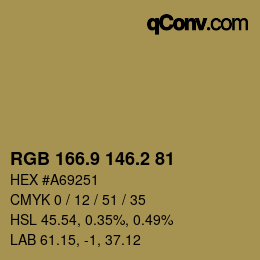 Color code: RGB 166.9 146.2 81 | qconv.com