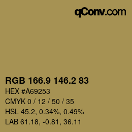 カラーコード: RGB 166.9 146.2 83 | qconv.com