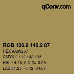 カラーコード: RGB 166.9 146.2 87 | qconv.com
