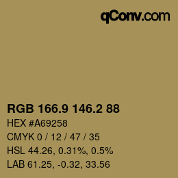 カラーコード: RGB 166.9 146.2 88 | qconv.com