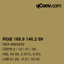 カラーコード: RGB 166.9 146.2 89 | qconv.com