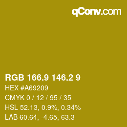 カラーコード: RGB 166.9 146.2 9 | qconv.com