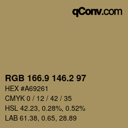 カラーコード: RGB 166.9 146.2 97 | qconv.com