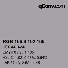 Code couleur: RGB 166.9 162 166 | qconv.com