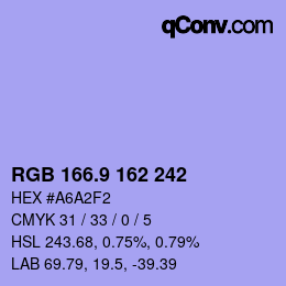 カラーコード: RGB 166.9 162 242 | qconv.com